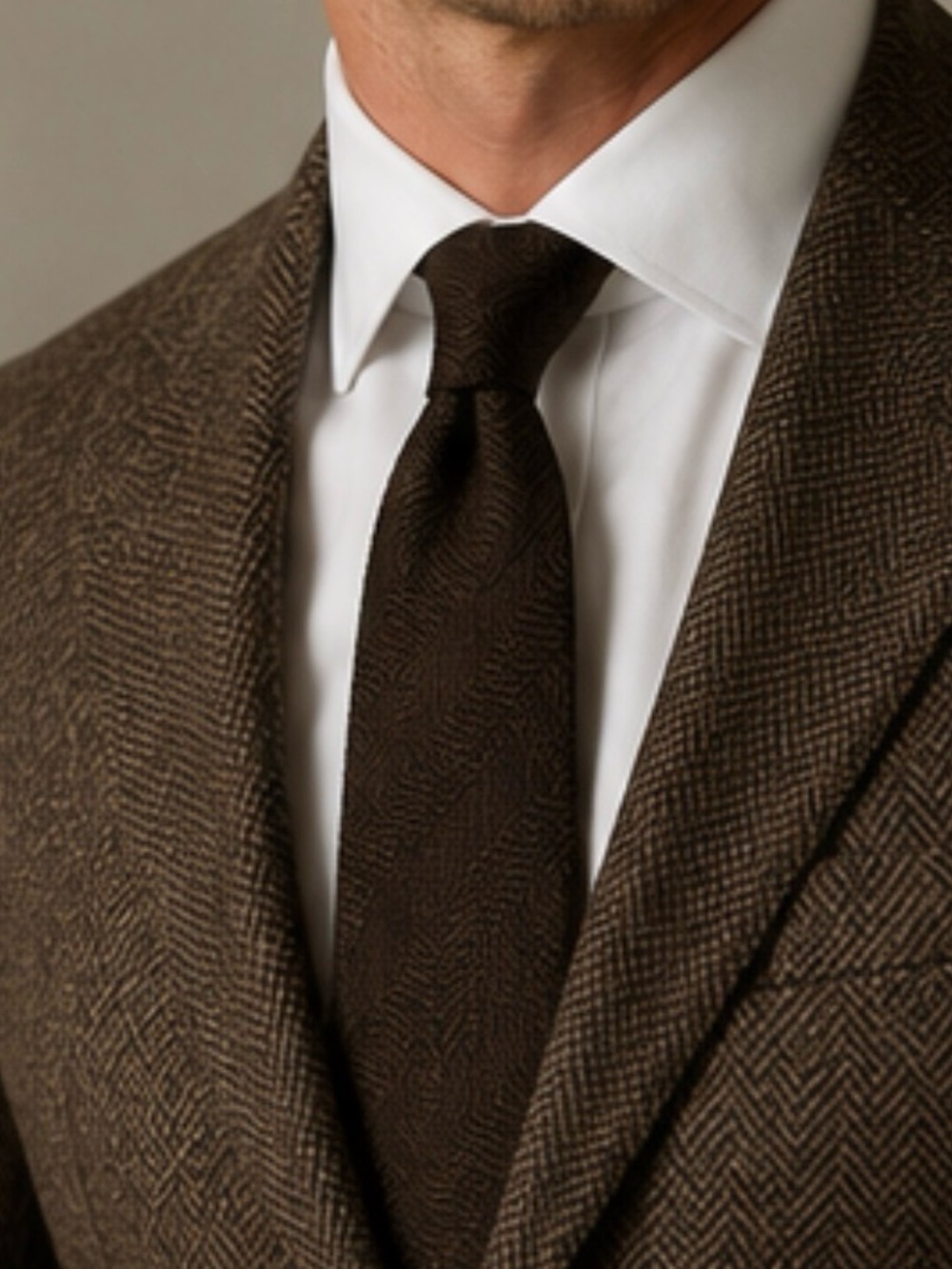 Brown Herringbone 100 % Silk Tie